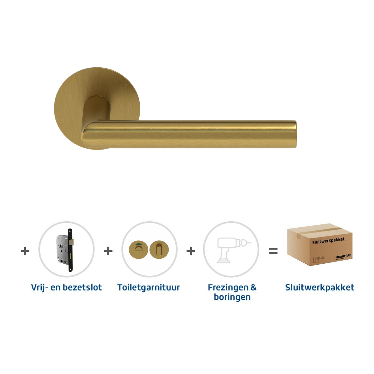 Sluitwerkpakketten met Deurkruk Orbit 19 Flat Mat Messing